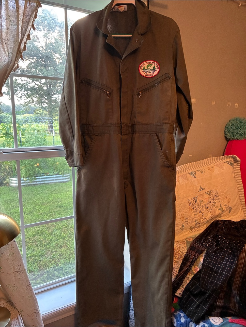 Vintage Dickies Olive Green Coverall Jumpsuit with Patch *super cool*
